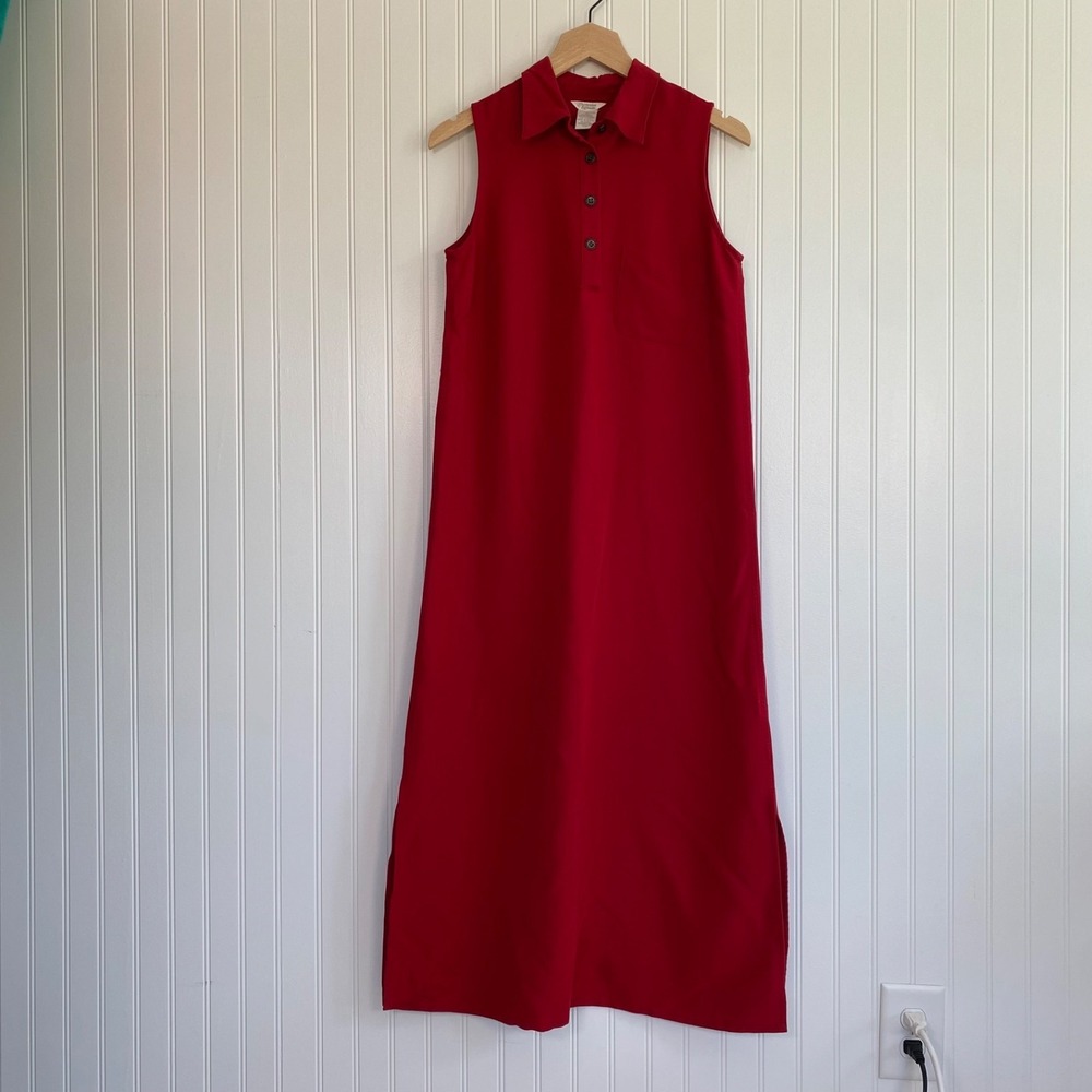 Womens Sleeveless‎ Nautical Midi Shirt Dress Size S Fisherman Coastal Red Preppy